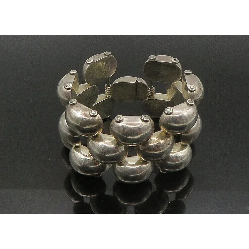 MEXICO 925 Sterling Silver - Vintage Heavy Shiny Dome Chain Bracelet - BT9042 - Picture 6 of 10